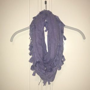 Purple tassel infinity scarf